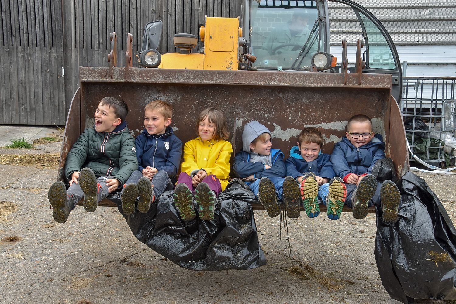 Spannend, in de laadbak van de tractor omhoog!  - (c) VLAM, P. De Laet