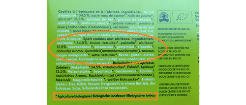 Voorbeeld van de ingrediëntenlijst van biologische koekjes