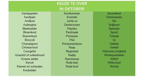 In oktober kun je kiezen uit maar liefst 46 groenten, in eigen land geteeld